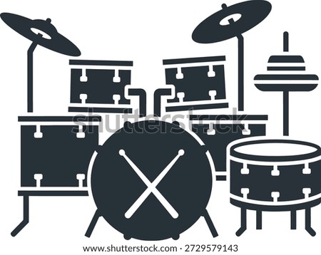 Stylized Drum Kit Silhouette with Crossed Sticks