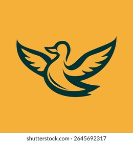 Stylized duck with wings logo. minimal modern duck mallard logo icon vector illustration hipster stock for Animal farm business or restaurant cafe in luxury line style. 