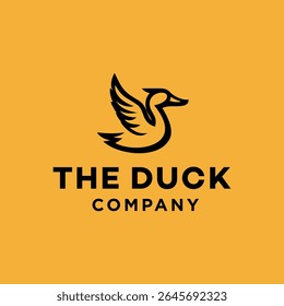 Stylized duck with wings logo. minimal modern duck mallard logo icon vector illustration hipster stock for Animal farm business or restaurant cafe in luxury line style. 