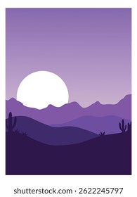 stylized dusk landscape with gradient sky and setting sun