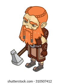 stylized dwarf with an ax on a white background