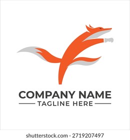 Una Plantilla de diseño de logotipo estilizado y dinámico con un zorro saltador naranja