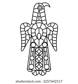 Stylized eagle bird. Medieval Visigoth design from Spain. Black and white linear silhouette.