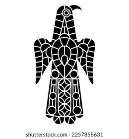 Stylized eagle bird. Medieval Visigoth design from Spain. Black and white negative silhouette.