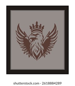 Águia estilizada com emblema de coroa em um design de quadro vintage