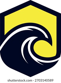 Stilisiertes Adlerkopfdesign in einem sechseckigen Schild, das Stärke und Schutz transportiert