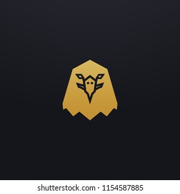 Stylized eagle head icon illustration. Vector glyph, tribal animal design with golden color
