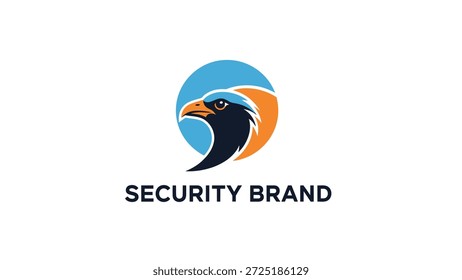 Um logotipo de cabeça de águia estilizado com um fundo de círculo azul, representando a força e a vigilância.
