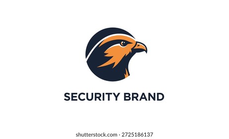 Um logotipo de cabeça de águia estilizado em laranja e azul escuro, simbolizando força e vigilância.