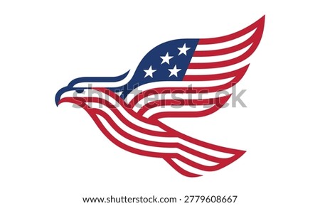 A stylized eagle logo featuring red and white stripes with a blue and white star section, symbolizing American patriotism.