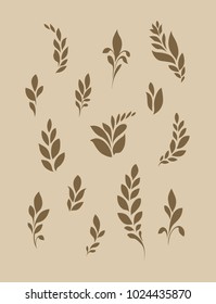 Stylized ears of corn or leaves. Silhouetted decorative plant elements on a light background.