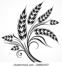 Stylized ears of wheat in black on white, vector illustration