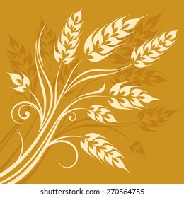 Stylized ears of wheat on yellow background, vector illustration