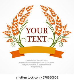 Stylized ears of wheat wreath on white, vector illustration