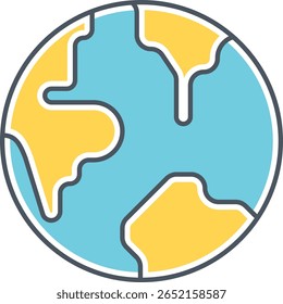 Ícone Estilizado do Globo da Terra com Continentes Amarelos e Oceanos Azuis