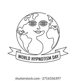 A stylized earth with a human face and a hypnosis day banner