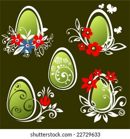 Stylized Easter eggs set  isolated on a black background. .