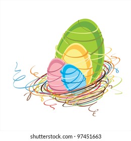 Stylized easter nest with colorful eggs
