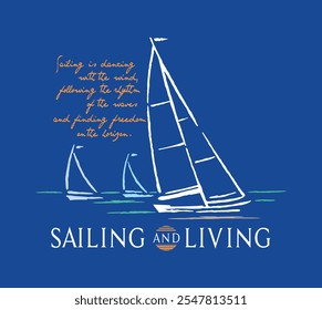 Stylized and editable illustration of sailboats. Art in free and simple lines for prints on t-shirts, decoration, etc.