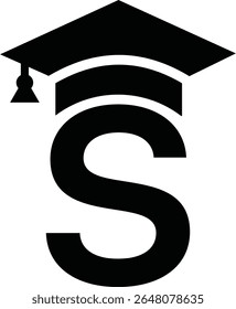 Tipografia educacional estilizada com letras minúsculas e maiúsculas cobertas com bonés de graduação acadêmicos, simbolizando o aprendizado moderno e design acadêmico criativo, chapéu de educação da letra