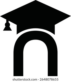 Stylized educational typography featuring lowercase and uppercase letters topped with academic graduation caps, symbolizing modern learning and creative academic design, letter n education hat