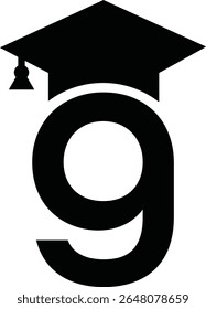 Stylized educational typography featuring lowercase and uppercase letters topped with academic graduation caps, symbolizing modern learning and creative academic design, letter g education hat