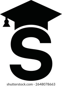 Stylized educational typography featuring lowercase and uppercase letters topped with academic graduation caps, symbolizing modern learning and creative academic design, letter s education hat