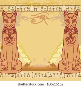 Stylized Egyptian cat, abstract grunge card