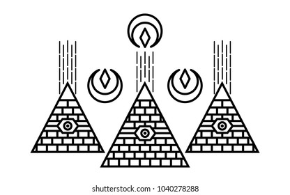 Stylized Egyptian pyramids. Mystical symbol. Knowledge eye.
All seeing eye pyramid symbol. New World Order.Freemason and spiritual, religion, spirituality, alchemy, occultism, tattoo art. 