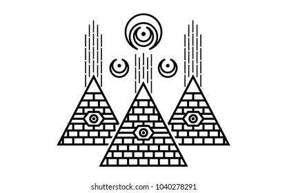 Stylized Egyptian pyramids. Mystical symbol. Knowledge eye.
All seeing eye pyramid symbol. New World Order.Freemason and spiritual, religion, spirituality, alchemy, occultism, tattoo art. 