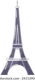 La estilizada Torre Eiffel aislada en un fondo blanco. Punto de referencia icónico simplificado de París, Francia. Viaje a Europa y ilustración vectorial de la arquitectura francesa.