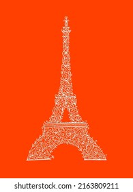 Stylized Eiffel Tower landmark in Paris, . Floral Ornament. Sketch for your design