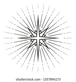 Stylized eight pointed star. Black and white linear drawing isolated on white background. EPS10 vector illustration