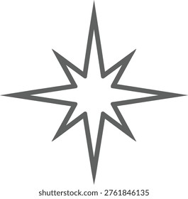 A stylized eight-point starburst design featuring sharp, angular lines forming a symmetrical and visually striking geometric shape. The design conveys a sense of energy and direction.