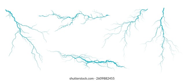 Stylized electric blue lightning graphics designed specifically for various creative media projects and purposes