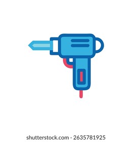 Stylized electric drill illustration with blue and red colors