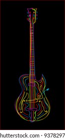 Stylized electric guitar on black background.