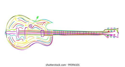 Stylized electric guitar sketch on white background.