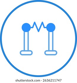 Icono de circuito eléctrico estilizado con Elementos azules y contorno circular sobre fondo blanco