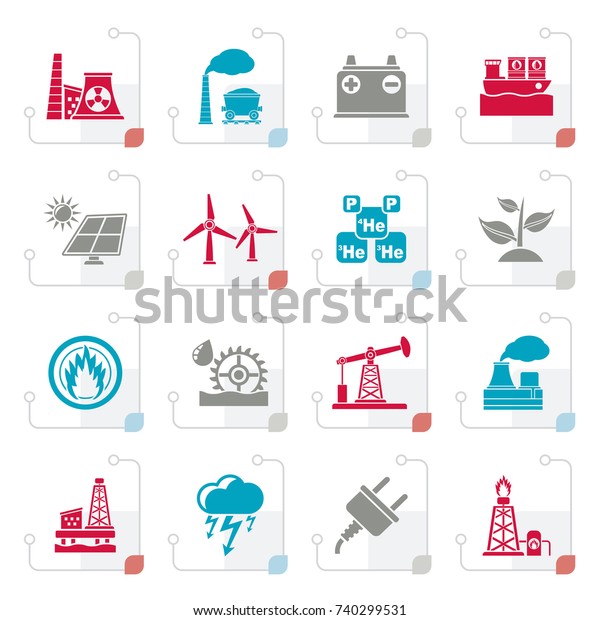 Stylized Electricity Energy Source Icons Vector Stock Vector (Royalty ...