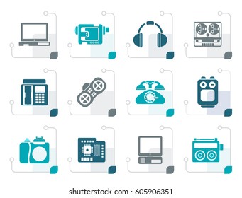Stylized electronics, media and technical equipment icons - vector icon set