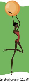 Stylized elegant silhouette of African Gymnastic, which stands with the ball