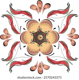 Stylized elements in the form of a flower and leaves, reminiscent of the ancient Russian northern painting of the 18th-19th centuries.