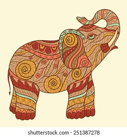 Stylized elephant in a graphic style, vector illustration. Zen tangle