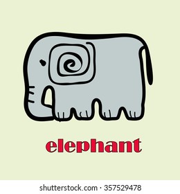 Stylized elephant from zoo with text on light green background