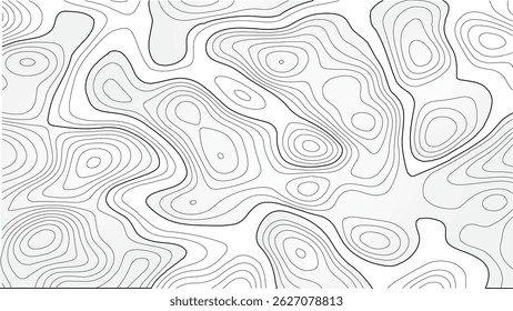Mapa de elevação estilizado - Topografia de linha ondulada - Mountain Relief Vetor Background. Contornos de terreno abstratos - Ilustração editável do mapa de vetor. Plano de fundo do design geográfico moderno.