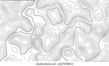 Mapa de elevação estilizado - Topografia de linha ondulada - Mountain Relief Vetor Background. Contornos de terreno abstratos - Ilustração editável do mapa de vetor. Plano de fundo do design geográfico moderno.