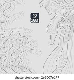 Stylized elevation of topographic map. Black outline in lines and contours. reservoir with a land area. The geographic scheme the earth and route of the area. Poster, Print. Vector illustration.
