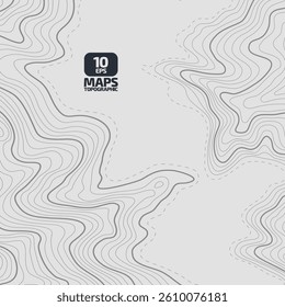 Stylized elevation of topographic map. Black outline in lines and contours. reservoir with a land area. The geographic scheme the earth and route of the area. Poster, Print. Vector illustration.