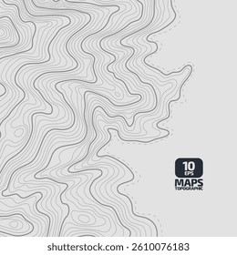 Stylized elevation of topographic map. Black outline in lines and contours. reservoir with a land area. The geographic scheme the earth and route of the area. Poster, Print. Vector illustration.
